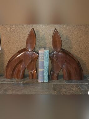 Donkey Bookends, Hand Carved Mahogany From Haiti